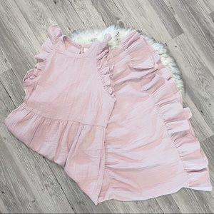 pastel pink ruffled prairie maxi dress
